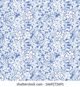 patrón vectorial transparente botánico azul y blanco