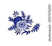 
Blue and white bouquet of abstract flowers. Design elements on a white background. Chinese style decoration. Floral vector template.