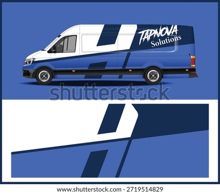 A blue and white branded van, showcasing 'tapnova solutions' graphics, is shown in a side profile.