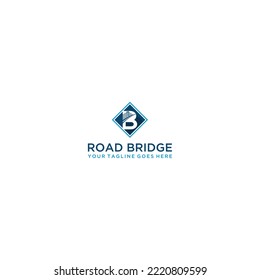 Blue and white bridge logo design featuring letter b