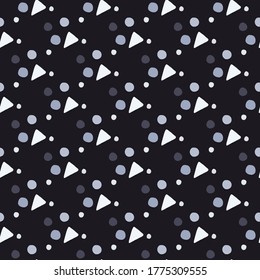 Blue, white and brown geometric figures seamless pattern. Black background. Perfect for fabric, textile, wrapping paper, wallpaper. Vector illustration.