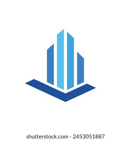 Blau-weißes Gebäude-Logo mit Buchstabe L, ideal für Immobilien-Unternehmen-Branding.