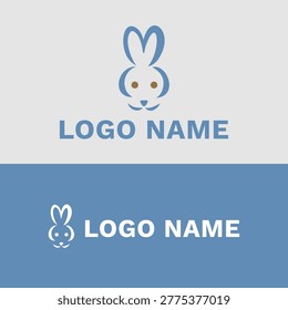 A blue and white bunny logo