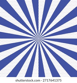 Blue and white bursting rays with halftone dots background design element