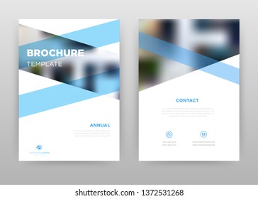 Blue and white business annual report brochure flyer design. Multipurpose abstract brochure template, include cover and back pages. Geometric parallelogram flyer leaflet vector design. Vertical A4