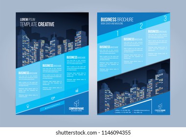 Blue and White Business Brochure. Leaflets Template. Cover Book, Magazine. Vector illustration