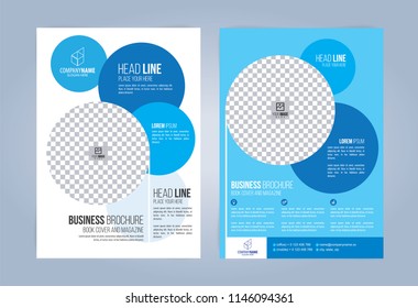 Blue and White Business Brochure. Leaflets Template. Cover Book, Magazine. Vector illustration