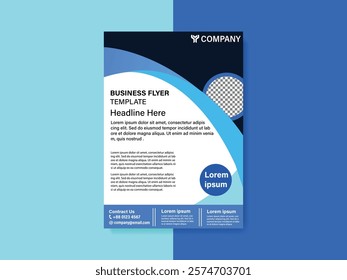 A blue and white business flyer