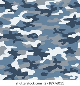 Patrón de camuflaje azul y blanco con acentos grises para diseños militares o de moda