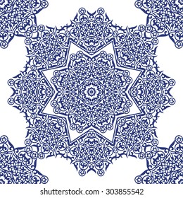 Blue and white card with mandala ornament. Geometric circle element made in seamless vector. Perfect  cards for any other kind of design, birthday and other holiday