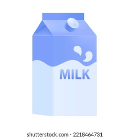 Blue and white carton of milk 3D icon. Three dimensional cardboard box or package with word milk vector illustration on white background. Food, dairy, grocery shopping concept