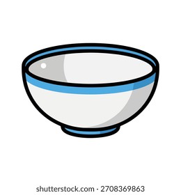 Ilustração de vetor de tigela de cerâmica azul e branca para design de alimentos e utensílios de cozinha.