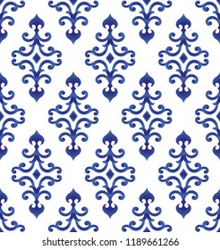 blue and white ceramic pattern Japan and Chinese style, porcelain background, seamless wallpaper design, beautiful China decor vector illustration