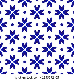 blue and white ceramic pattern, porcelain indigo seamless modern background, pottery backdrop decor vector illustration
