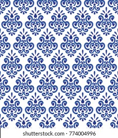 blue and white ceramic pattern seamless, beautiful porcelain background texture, damask design style, vector illustration
