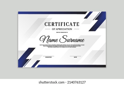 Blue and white certificate border template. For appreciation, business and education needs