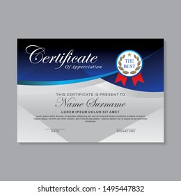 Blue and white certificate template design. Elegant certificate layout 