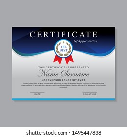 Blue and white certificate template design. Elegant certificate layout 