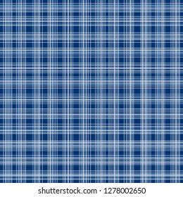 Blue and white chaotic tartan checkered seamless pattern, vector