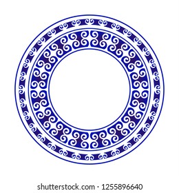 blue and white Chinese round design, porcelain circle frame China style, ceramic plate template design, vector illustration