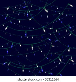 Blue and white Christmas lights seamless vector background