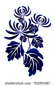 blue and white chrysanthemum flower vector, floral for your design