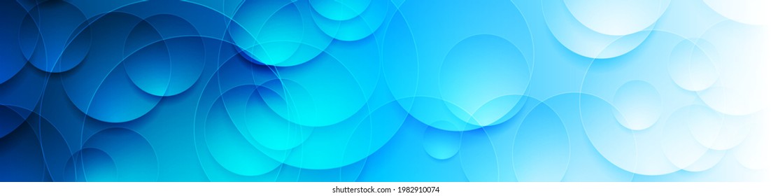Blue and white circles abstract tech banner design. Geometric vector background