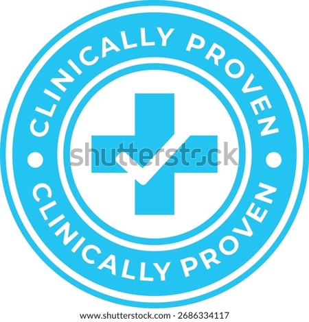 A blue and white circular emblem with a plus sign and checkmark, stating 'Clinically Proven'.