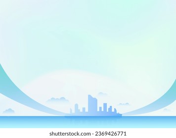 Blue and white cityscape background. 