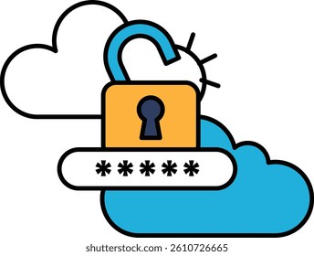 A blue and white cloud with a keyhole in the middle. The keyhole is surrounded by a lock and a padlock