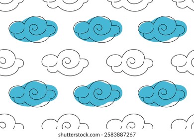 Blue and white cloud pattern creating a whimsical design for home decor or fabric use