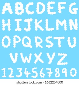 Blue and White Cloud Sky Alphabet and Numbers Cartoon Illustrations
