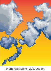 Blue and white Clouds in read and yellow sky