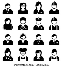 Blue and white collar professionals and workers icon set