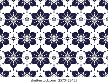 blue and white color ethnic fabric seamless pattern with decorative symbol floral, design for cloth, carpet, batik, wallpaper, wrapping etc.
