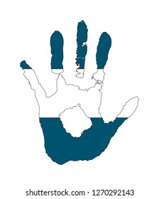 blue, white, color of the flag. vector handprint in the form of the flag of El Salvador.