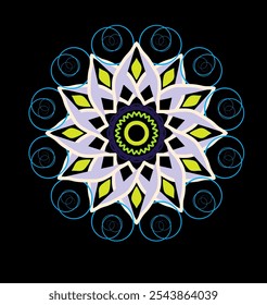 blue, white color mandala vector art and illustration