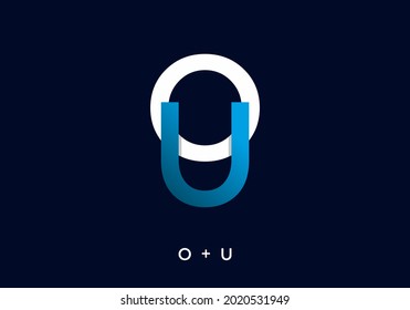 Blue white color of OU initial letter design