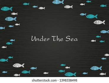 Blue and white color school of fish on blackboard background vector for decoration on summer events.