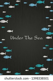 Blue and white color school of fish on blackboard background vector for decoration on summer events.