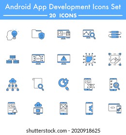 Blue And White Color Set Of Android App Development Icon.