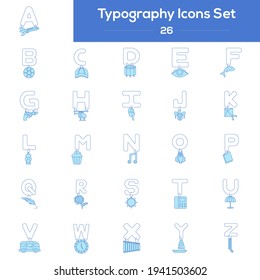 Conjunto de colores azul y blanco del icono de la tipografía en estilo plano.