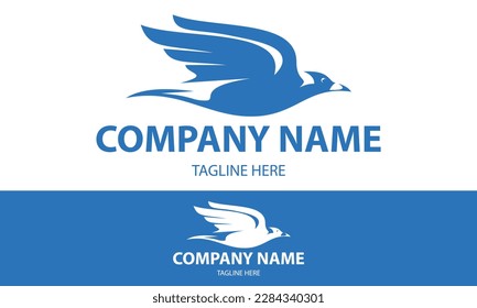Blue and White Color Shape Flaying Fast Bird Logo Design