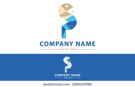 Blue and White Color Snake Game Low Poly Logo Design	