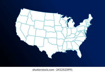 blue and white color vector illustration of United States map design template. American flag vector illustration.