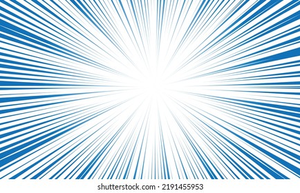 Blue and White colored manga, anime style comic speed lines. Radial lines background for cartoons superhero, action explosion. Vector illustration.