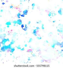 Blue and white colors. Light seamless background with spots. Watercolor effect