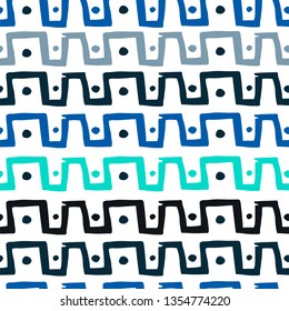Blue And White Colors Seamless Pattern. Hand Drawn Vector Illustration. 