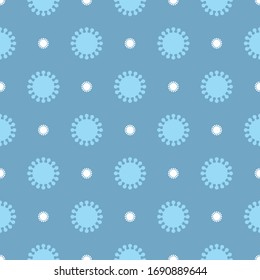 Blue and white Coronavirus shapes seamless pattern on dark blue background. Virus cells vector pattern background illustration.