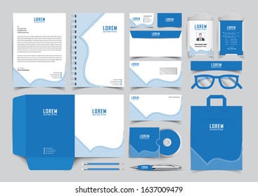 Blue and White corporate Stationery Template Design Kit. Branding Template Editable Brand Identity pack with digital elements. Vector company style for brandbook and guideline. EPS 10